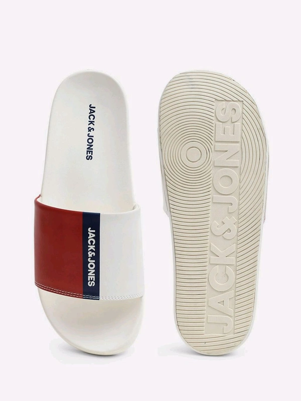 Jack & Jones White Colourblocked Sliders - Red Orange, UK 10