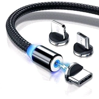3 in 1 Magnetic USB Charging Cable |LED Indicator Light Cable Compatible with All Type-C Smartphone, Android and iOS Smartphone - Black, Free