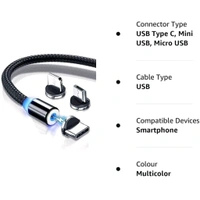 3 in 1 Magnetic USB Charging Cable |LED Indicator Light Cable Compatible with All Type-C Smartphone, Android and iOS Smartphone - Black, Free