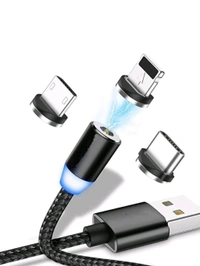 3 in 1 Magnetic USB Charging Cable |LED Indicator Light Cable Compatible with All Type-C Smartphone, Android and iOS Smartphone - Black, Free