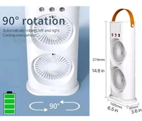New Double-Head Powerful Air Cooler Air, 2025 New 3 Gears USB Rechargeable Oscillating fan with LED Light Cooler, Touch & Remote Control, 280ml Water Tank, Ice Filling Fan - White, Free Size