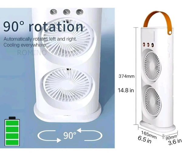 New Double-Head Powerful Air Cooler Air, 2025 New 3 Gears USB Rechargeable Oscillating fan with LED Light Cooler, Touch & Remote Control, 280ml Water Tank, Ice Filling Fan - White, Free Size