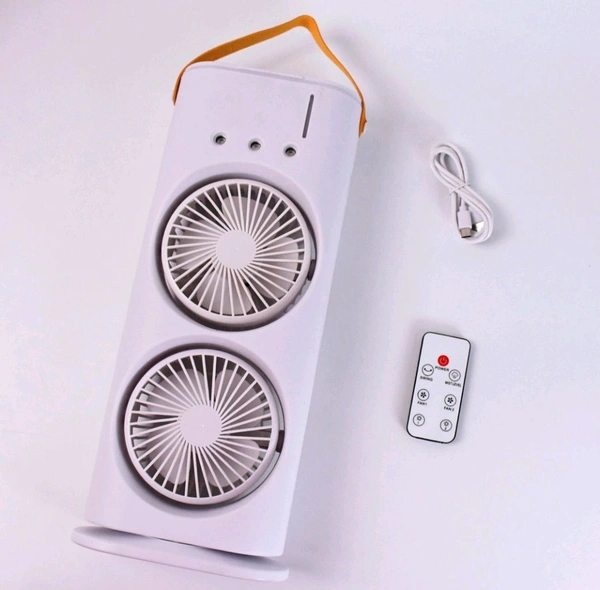 New Double-Head Powerful Air Cooler Air, 2025 New 3 Gears USB Rechargeable Oscillating fan with LED Light Cooler, Touch & Remote Control, 280ml Water Tank, Ice Filling Fan - White, Free Size