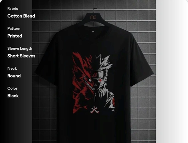 Men Printed Round Neck Black Cotton Blend Tshirt - Black, L