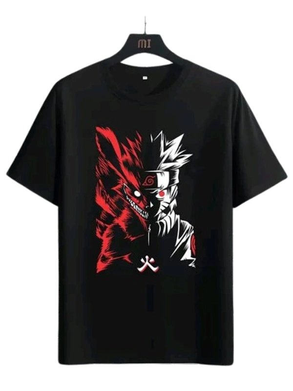 Men Printed Round Neck Black Cotton Blend Tshirt - Black, XL