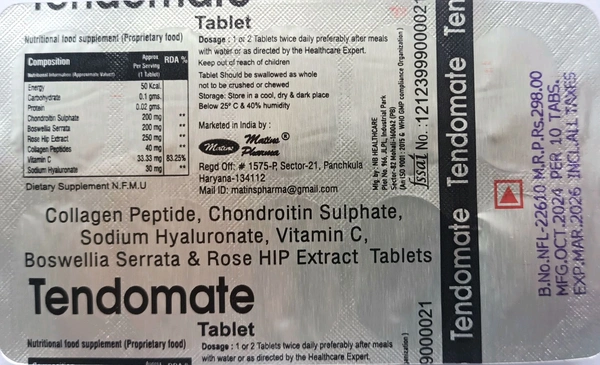Matins Pharma Tendomate Tablet - Strip of 10 Tablets