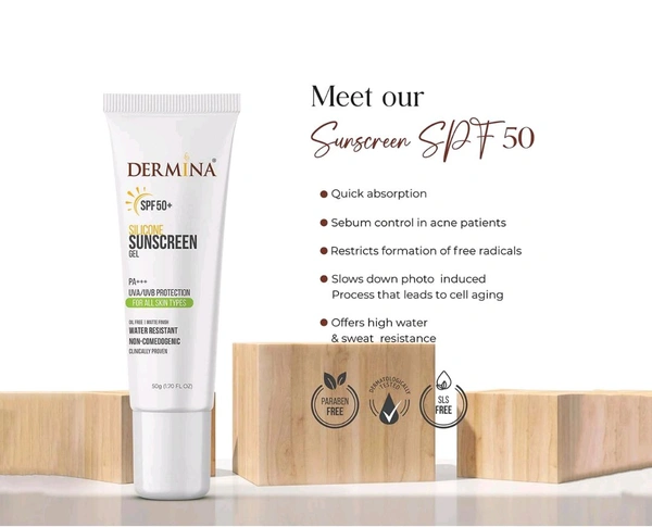 CSC Pharmaceuticals Pvt Ltd  Dermina Silicon Sunscreen Gel SPF 50 (50g) - Pack of 50g Gel