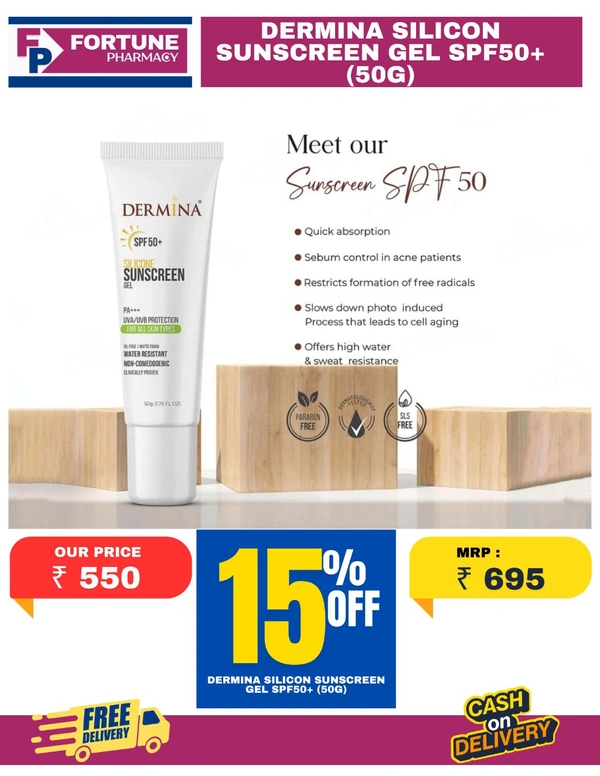 CSC Pharmaceuticals Pvt Ltd  Dermina Silicon Sunscreen Gel SPF 50 (50g) - Pack of 50g Gel