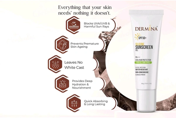 CSC Pharmaceuticals Pvt Ltd  Dermina Silicon Sunscreen Gel SPF 50 (50g) - Pack of 50g Gel