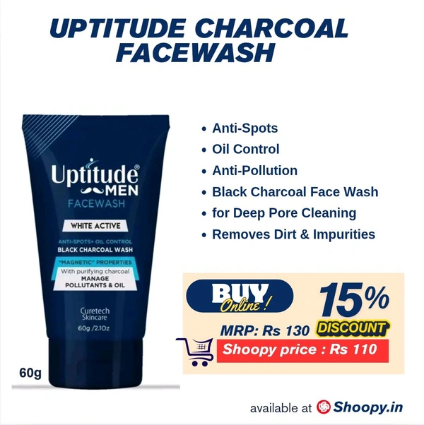 Curetech Skincare Uptitude Charcoal Facewash 60g - Pack of 60g
