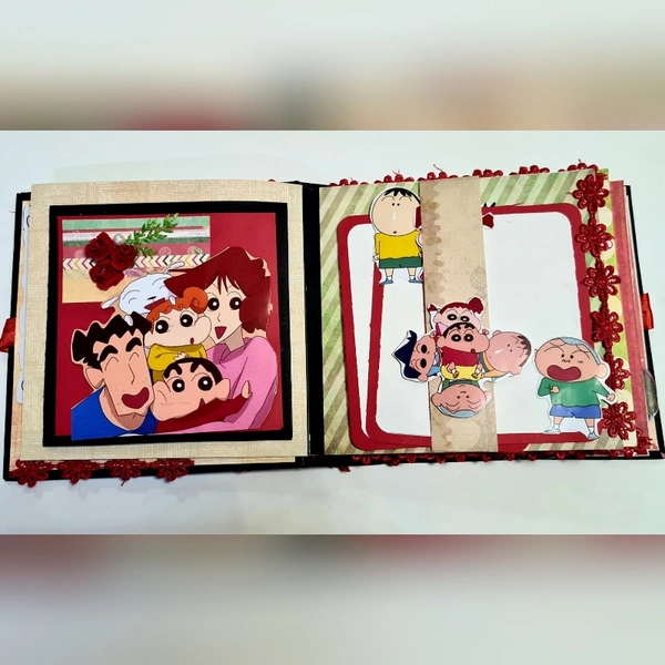 SHIN CHAN SCRAPBOOK  - black,white and red, 7.5x7.5x2 inchs, contain 30 pictures and 10 messages ( extra charges for pics and msgs ) 200/- extra