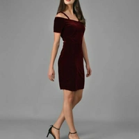 Varaaro Vaararo Women Maroon Velvet Dress - L, maroon