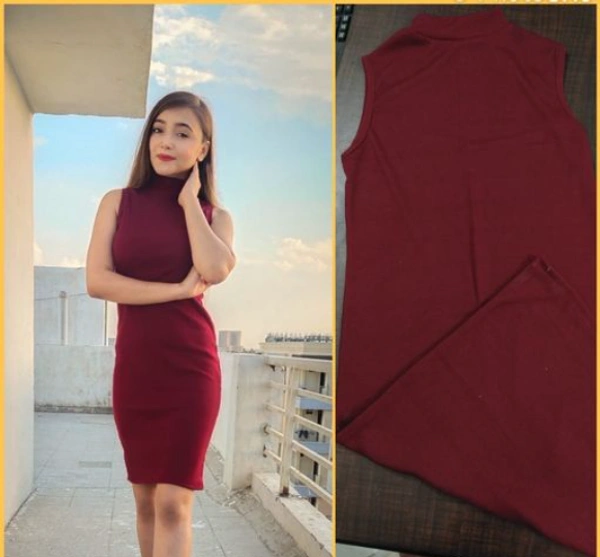 MMFABRIX New Classy Party Wear Cut Sleeves Dress - L, MARRON