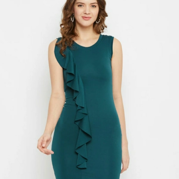 MMFABRIX Scuba Bodycon Dresses - olive green, s