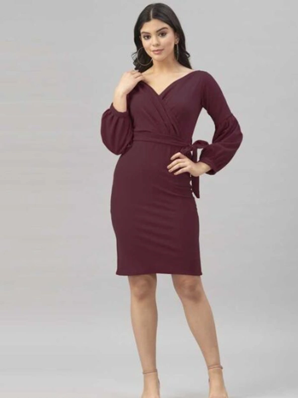 MMFABRIX Women Bodycon Maroon Dress - S, MAROON