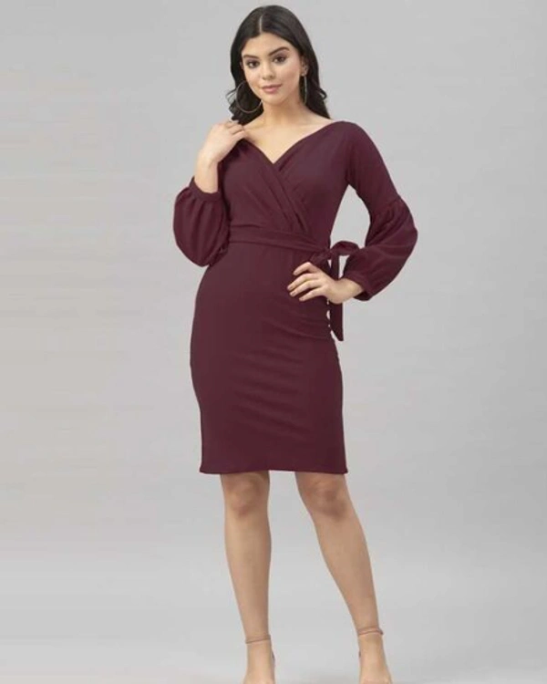 MMFABRIX Women Bodycon Maroon Dress - L, MAROON