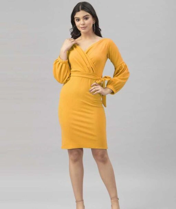 MMFABRIX Women Bodycon Yellow Dress - S, YELLOW