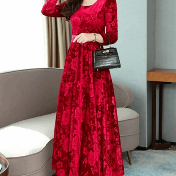 MMFABRIX Six Tab Women Velvet Dress - red, S