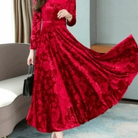MMFABRIX Six Tab Women Velvet Dress - red, M