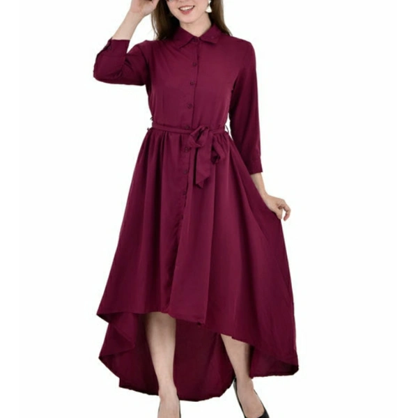 MMFABRIX Women High Low Wine Dress - wine red, S