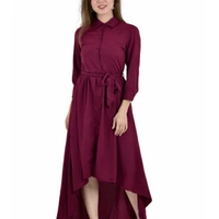 MMFABRIX Women High Low Wine Dress - wine red, S