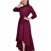 MMFABRIX Women High Low Wine Dress - wine red, S