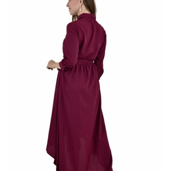 MMFABRIX Women High Low Wine Dress - wine red, S