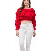 MMFABRIX Ruffle Off Shoulder Top - red, M