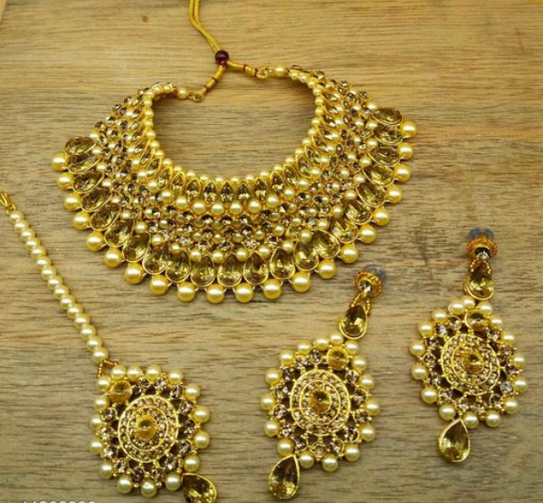 MMFABRIX JEWELLERY SET FOR WOMENS - FREE SIZE, full gold, 4.9