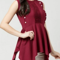 MMFABRIX Maroon Sleeveless Top For Women - maroon, L
