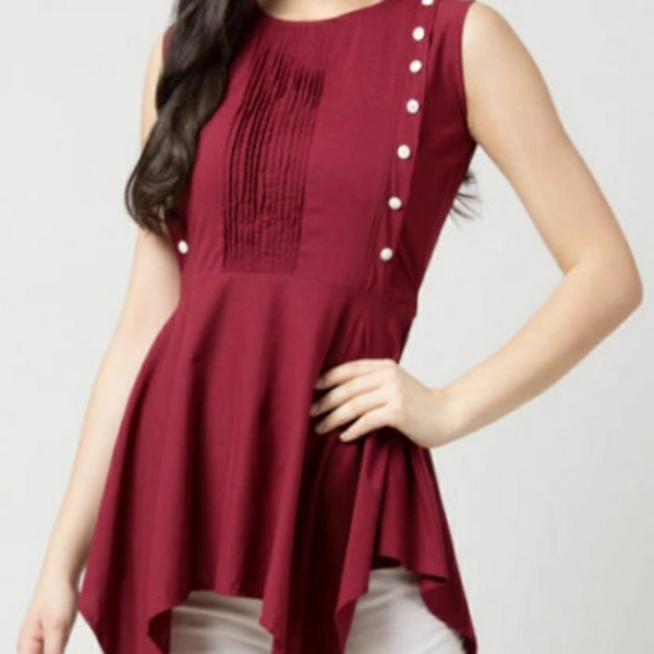 MMFABRIX Maroon Sleeveless Top For Women - maroon, L