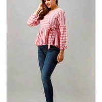 MMFABRIX Bawari Women Cotton Peplym Top - pink, M