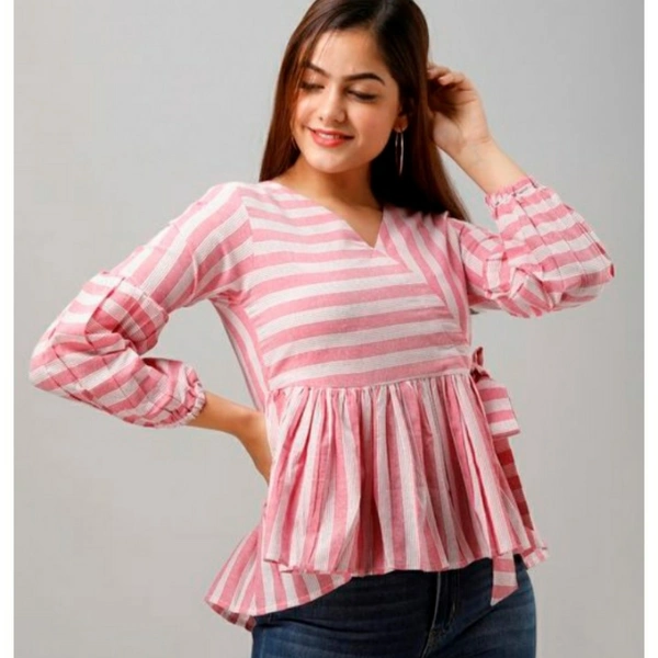 MMFABRIX Bawari Women Cotton Peplym Top - pink, M