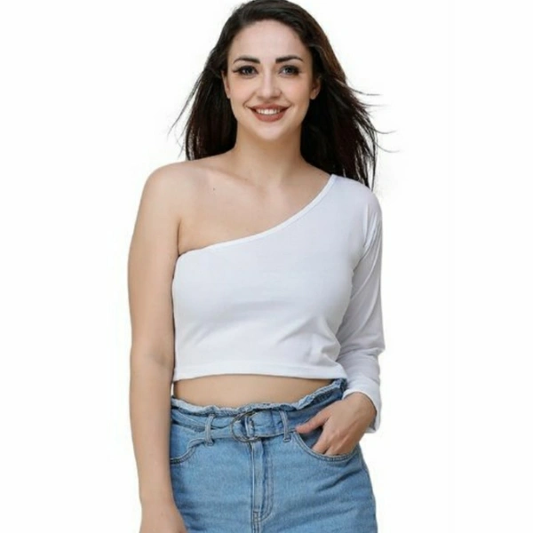 MMFABRIX One Shoulder Solid Top  - White, M, 3.0⭐⭐⭐