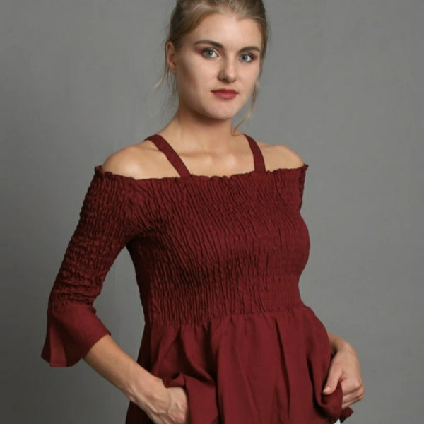 Fever Tshirt Women Solid Maroon Crepe Tops - L, 4.6⭐⭐⭐⭐