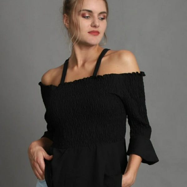 Fever Tshirt Women Solid Black Crepe Top - M