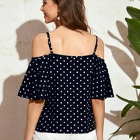 MMFABRIX Istyle Can Women Polka Dot Butterfly sleeves Cold Shoulder Top - S