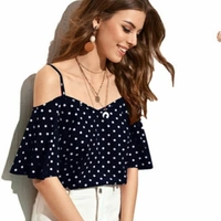 MMFABRIX Istyle Can Women Polka Dot Butterfly sleeves Cold Shoulder Top - XL