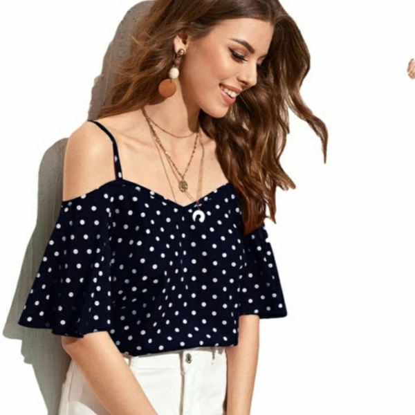MMFABRIX Istyle Can Women Polka Dot Butterfly sleeves Cold Shoulder Top - XL