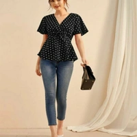 MMFABRIX Istyle Can Women Polka Dot Front Tie Top - L