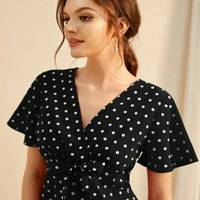 MMFABRIX Istyle Can Women Polka Dot Front Tie Top - L