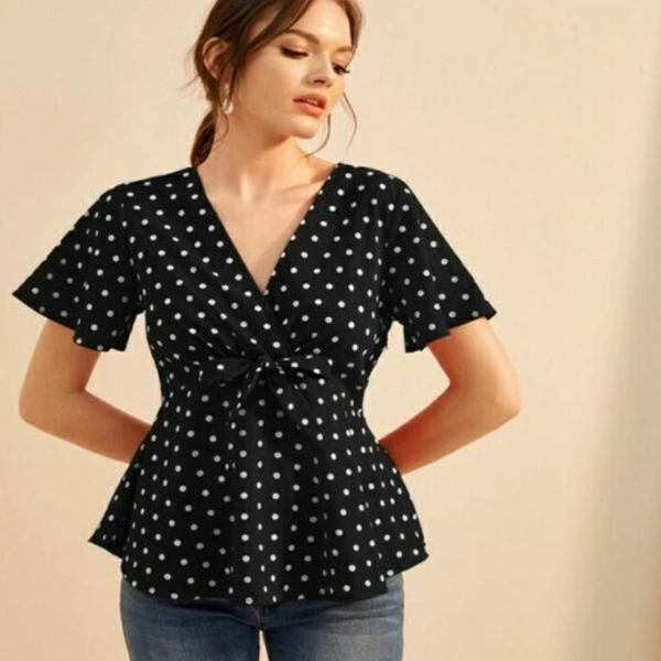 MMFABRIX Istyle Can Women Polka Dot Front Tie Top - L