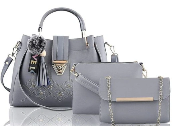 JM.ENTERPRISE AMANA Grey Embroidery Handbag With 2 Sling Bag (Set of 3) - FREE SIZE, 4.9