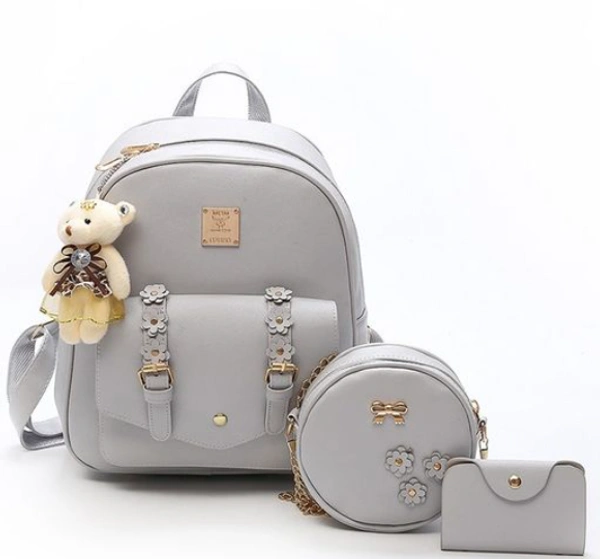 SALEBOX P.U. Leather Backpack Set - FREE SIZE, GREY