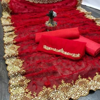 Beautiful Saree For Women With Double Blouse - FREE SIZE, RED, 4.9⭐⭐⭐⭐