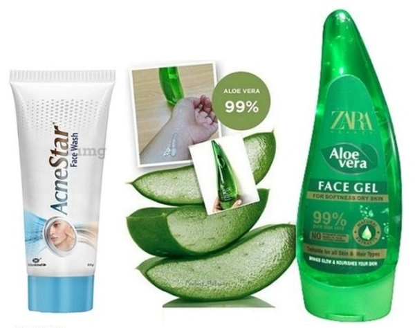 Trends top Acne Star Face Wash 50g For Men's & Women's With Zara Aloe Vera Moisturizer Gel - FREE SIZE