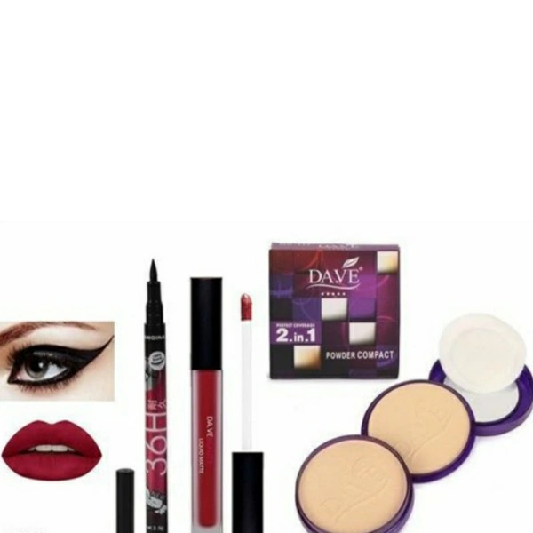 Dave Perfect Coverage 2IN 1 compact Powder &dave Maate Liquid Lipstick Ynqina 36H Black Pen Eyeliner - FREE SIZE, 5.0⭐⭐⭐⭐⭐
