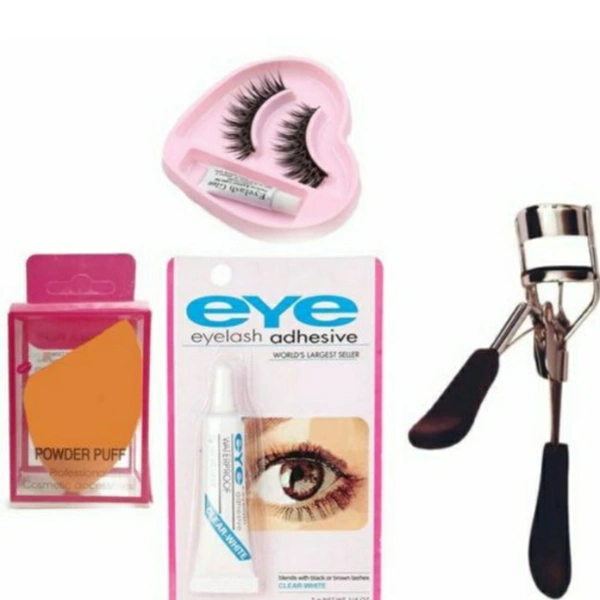 VOOC FASHION makeup Powder Sponge Puff (Collur May Very) &a Pair Of A Natural False Eyelashes And Glue And Eyelashe Curler - FREE SIZE, 4.6⭐⭐⭐⭐