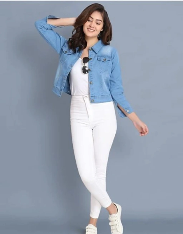 BHAGWATI ENTERPRISES Trendy Martin Classy Full Sleeve Solid Women's/Girl's/Ladies Cotton Denim Blue Jacke - XL