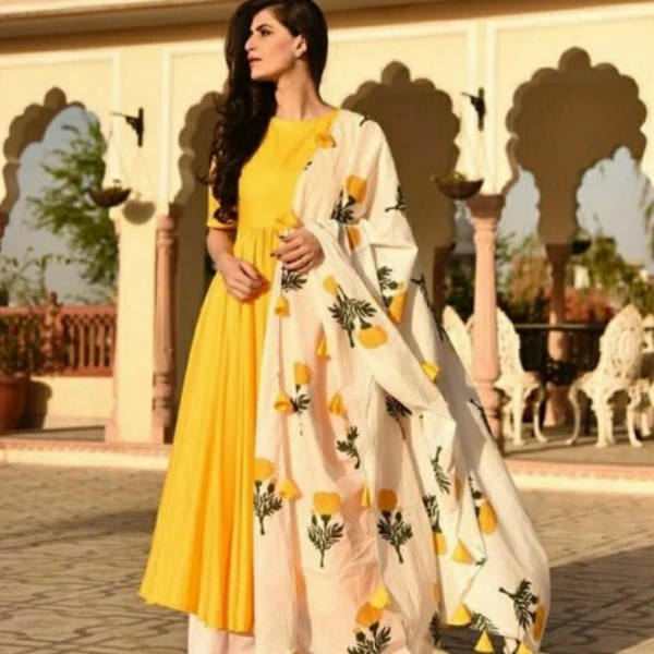 MMFABRIX Women Rayon Solid Long Kurti Wity Plazzo And Duppata - L